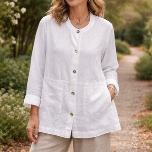 Hot Cotton Linen Button Shirt Jacket L